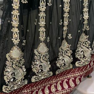 Indian Pakistani black & maroon stonework gown maxi